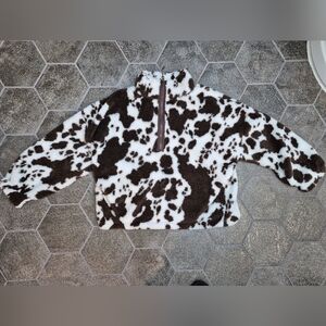 No Boundaries Brown and White Cow Print Sherpa Jacket